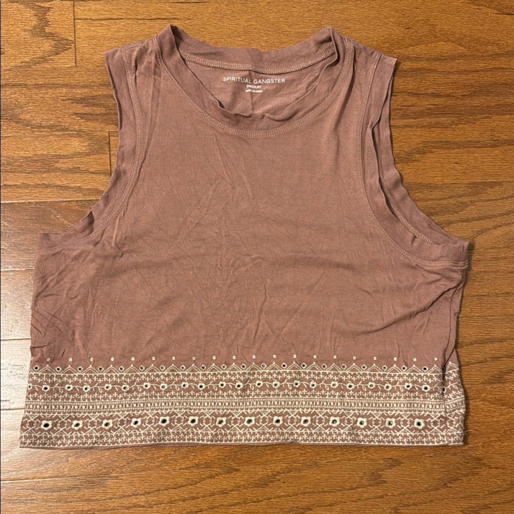 Spiritual Gangster Mauve Cropped Tank with Embroidered Hem